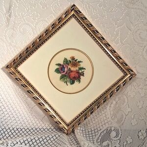 Petit Point Floral Double Matted, Framed Under Glass 3409